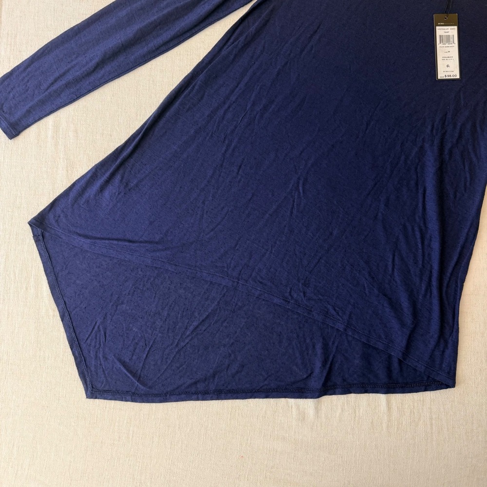 BCBGMAXAZRIA Shae High-Low Tunic Top Navy Blue Silk Blend Long Sleeve M - Picture 8 of 8